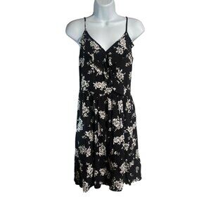 Black White Floral Print Spaghetti Strap MiNi Dress By Xhilaration Womens M